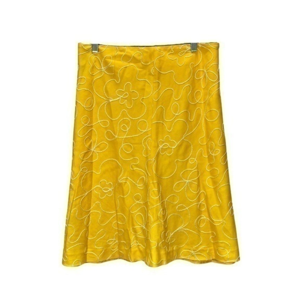 Nicaya Women’s Yellow White Floral Embroidered A Line Knee Length Skirt